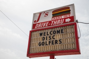 J's Burger Welcome Disc Golf Sign